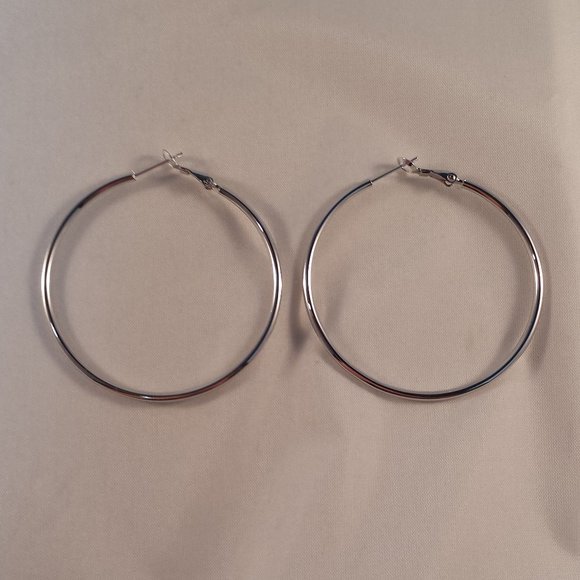 18k White Gold Filled Large Hoop Earrings 50mm - Picture 2 of 3